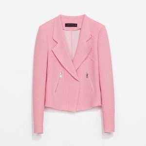 Zara Frayed-edge zip jacket - blush pink